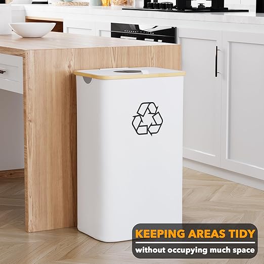SpaceAid Recycling Bin for Kitchen 26 Gallon, 100L Recycle Bin with Lid and 2 Reusable Inner Bags, for Bottle Can Glass Plastic Stickers, White