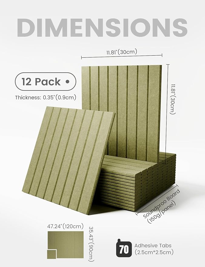 Large Felt Bulletin Board 48" x 36" Cork Board Alternative-12 Pack with 70 Safe Removable Adhesive Tabs, Cork Boards for Walls Cork Board for Home Office Classroom Pin Board (Olive Green)