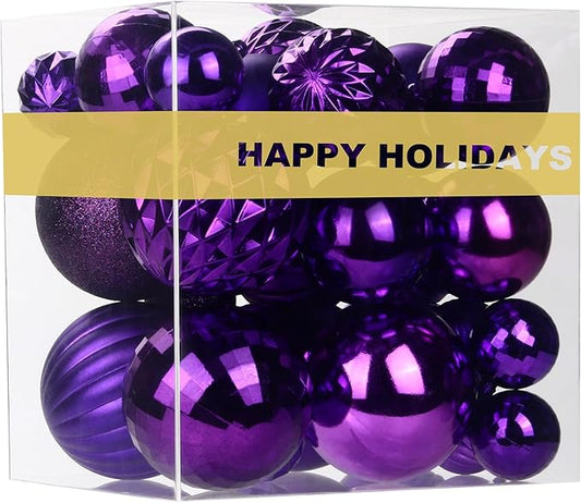 Purple Christmas Ornaments - Christmas Tree Decorations Shatterproof Hanging Balls for Birthday Wedding Holiday Decor Set of 36pcs, Multi-Sizes(1.6",2.5",3.2")