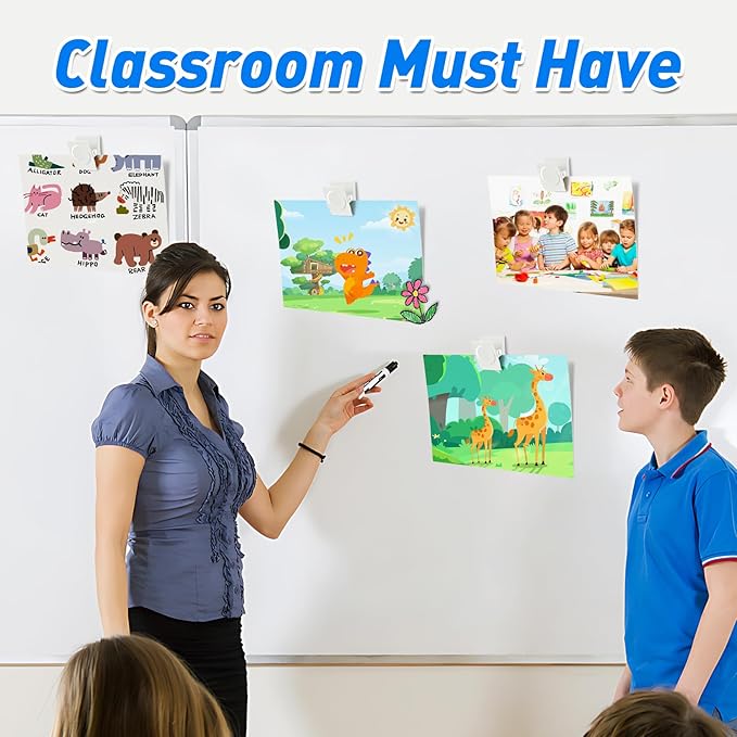 VNDUEEY 24Pcs Whiteboard Magnets, Strong Magnetic Clips Refrigerator Magnet, Magnet Clips Heavy Duty, White Metal Clip with Magnets for Home, Office, Classroom Teacher Supplies