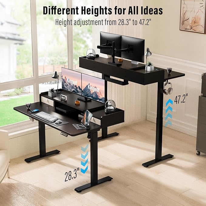 Standing Desk with Drawers,Thickened Table Legs Sit Stand Desk Electric for Home Office & Gaming,Ergonomic Stand Up Desk Cable Management Tray(Classic Black) (Classic Black, 63″ x 30″)