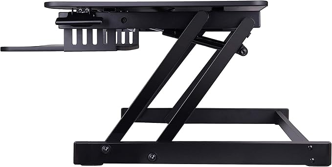 Rocelco 32" Height Adjustable Standing Desk Converter - Slide Out Retractable Keyboard Tray - Sit Stand Up Double Monitor Riser - Dual Piston Lift Assist Tabletop Computer Workstation - Black (R ADRB)