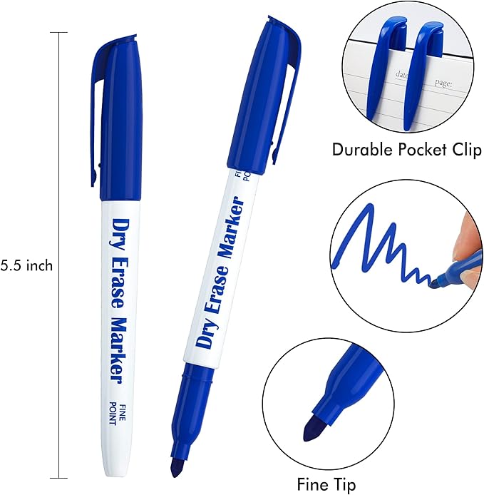 Dry Erase Markers, 100 Bulk Pack Blue Whiteboard Markers with 2 Eraser, Fine Point Dry Erase Markers Perfect For Writing on Whiteboards, Dry-Erase Boards,Mirrors for School Office Home