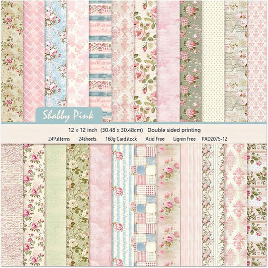 Scrapbook Paper Pad 12×12,Floral Double-Sided Pattern Designer Planner Junk Journal Decorative Craft Paper,Card Making Journaling Origami Decopage Scrapbooking Supplies, 24 Sheets