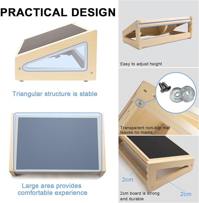 WOOD CITY Under Desk Footrest, 3 Heights Adjustable Foot Rest with Silicone Surface, 3 in 1 Non-Slip Foot Stool Improve Posture, Reduce Fatigue & Pain， Ideal for Home/Office/Gaming (Natural)