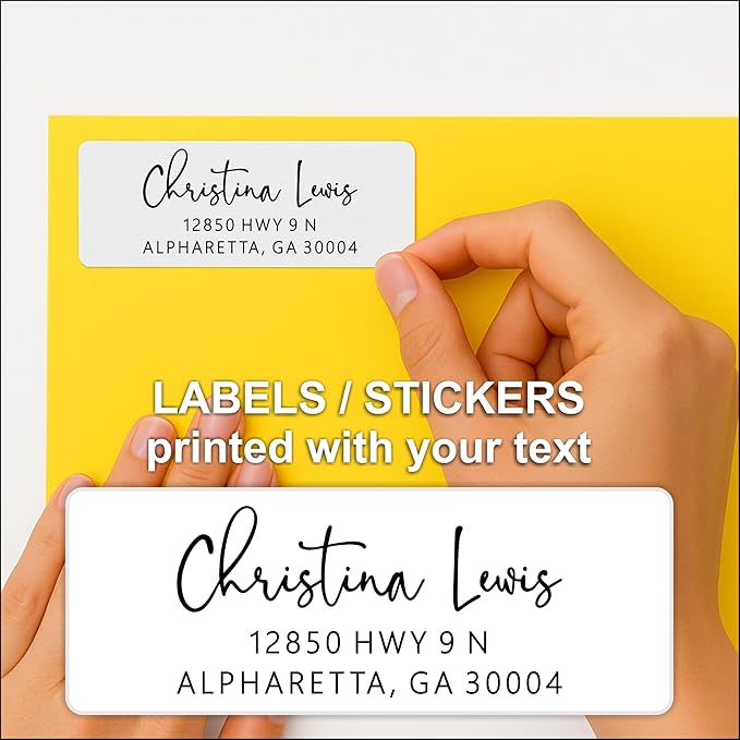 Return Address Labels Custom Printed - White Stickers Personalized with Name for Mailing, Shipping, Envelopes, Packages, Business, School, Home Use by PrettySweetParty (Signature)