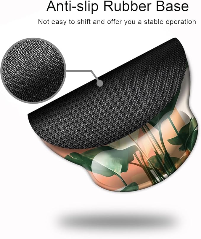 Ergonomic Mouse Pad with Wrist Support,Mouse Pad with Wrist Rest and Coaster Set,Office Supplies Non-Slip Mouse Pads for Desk, Non-Slip Comfortable,Tropical Plants
