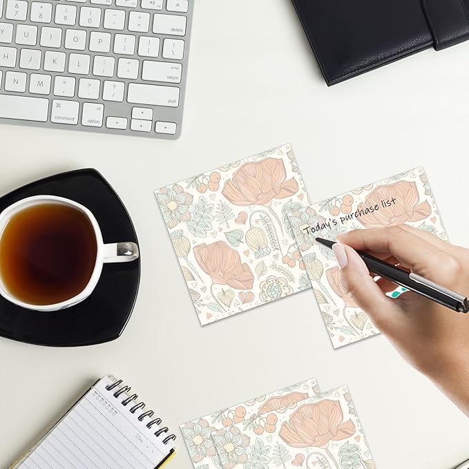 Sticky Notes 3x3 Inches, 2 Pads Cute Colorful Self-Stick Note Pads, Easy to Post for Home, Office and Daily Life Organization Boho Floral