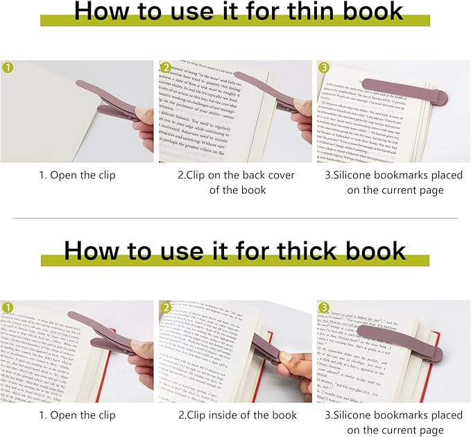 SMUK 4pcs Silicone Bookmarks - Automatic Page Markers for Reading Lovers, Unique Book Marks Clip for Book Lovers