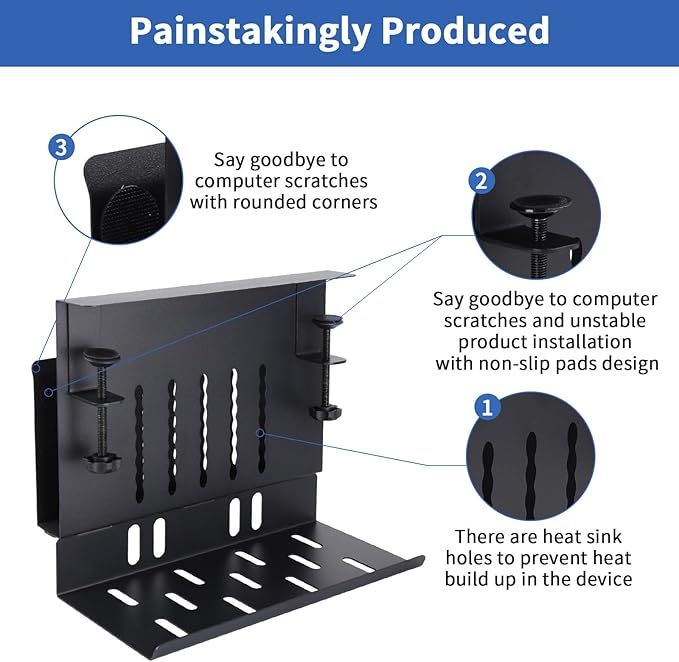 LUKETURE Desk Side Storage, Laptop Holder with Cable Management Tray, 2 in 1 Steel Under Desk Laptop Mount, Table Organization, Space Saving Table Accessories for Office and Home (Black)