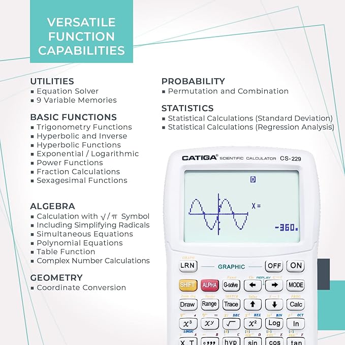 CATIGA Scientific Calculator with Graphic Functions - Multiple Modes with Intuitive Interface - Perfect for Students of Beginner and Advanced Courses, High School or College