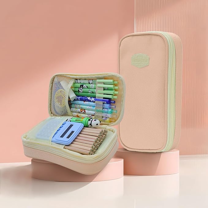 Large Capacity Pencil Case - Durable Zipper Aesthetic Pen Pouch, Big Storage Organizer for School, Office & Travel - Waterproof & Multi-Use (Pink)