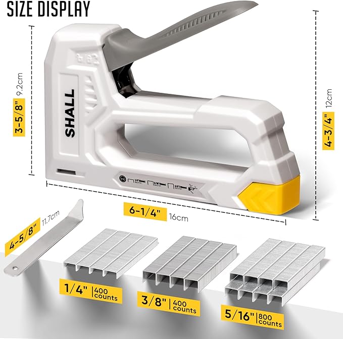 SHALL Light Duty Staple Gun for Wood - White Upholstery Staple Gun with 1600pcs JT21 Staples 1/4, 5/16, 3/8 inch and Staple Remover - Fabric Stapler Gun for Crafts, DIY, Decoration