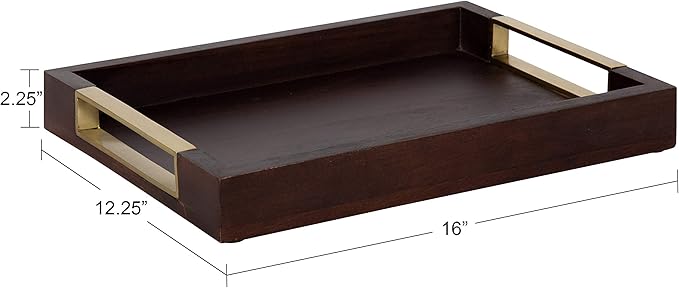 Kate and Laurel Heller Modern Rectangular Tray, 12 x 16, Espresso, Decorative Wood Tray for Storage and Display
