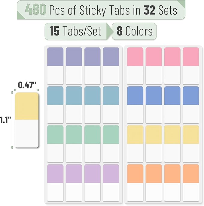 Mr. Pen- Sticky Index Tabs, 480 Pcs, Pastel Sticky Tabs for Notebooks, Page Markers
