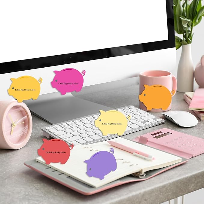 12 Pcs Small Pig Sticky Notes Pig Shaped Note Pads Colorful Self Sticky Post Notes Cute Animal Memo Sticky Tabs for School Office Home Stationery Supplies Party Favors