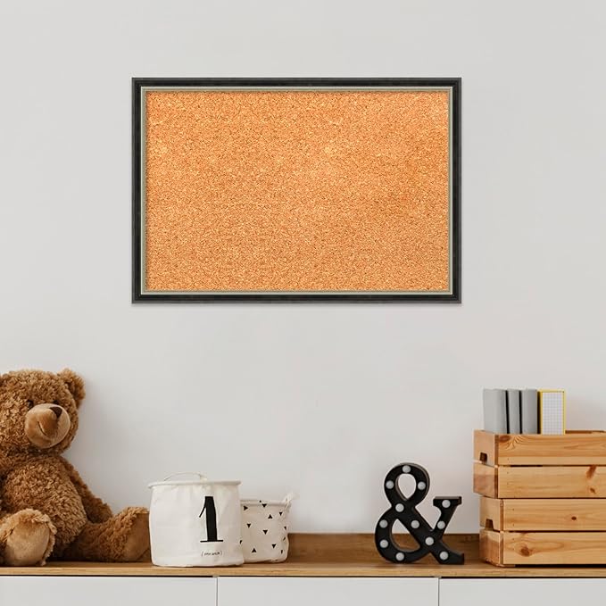 Amanti Art Natural Cork Board for Wall, 13x19 Vision Board with Black Wood Frame, Small Corkboard Office Decor for Home Organization, Modern Corkboard Pinboard to Display Items for Home Organization