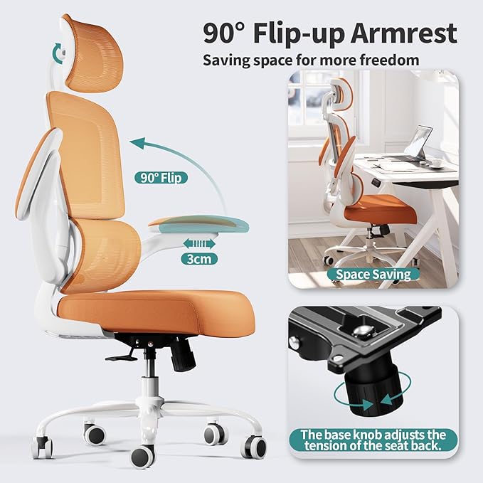 TRALT Office Chair Ergonomic Desk Chair, 330 LBS Home Mesh Office Desk Chairs with Wheels, Comfortable Gaming Chair, High Back Office Chair for Long Hours (Orange)