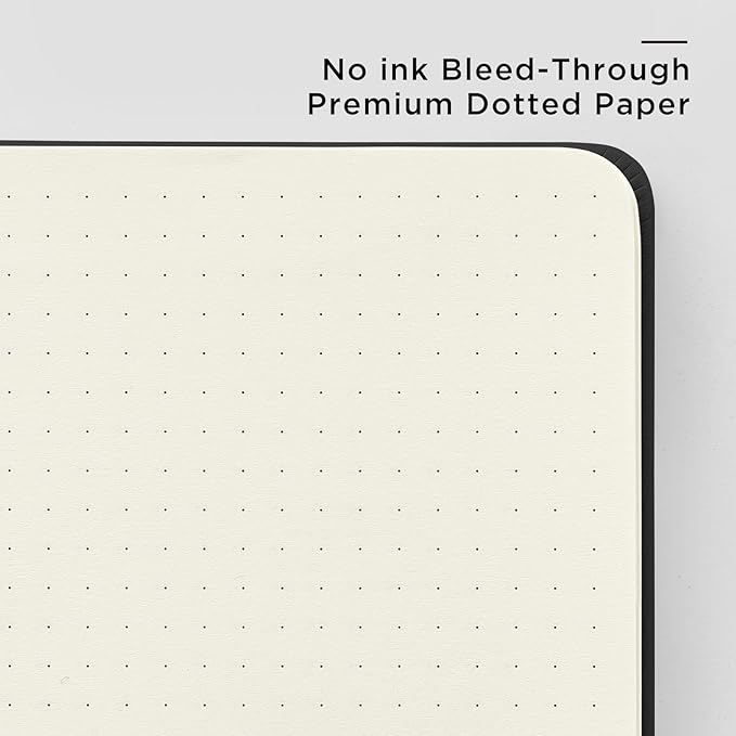 &And Per Se Dotted Journal Notebook, A5 Hardcover Leather Bullet Dotted Journal, 160 Pages 100 gsm Thick Paper, 3 Sheets of Stickers Included (Black)