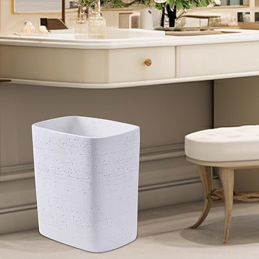 Polytree White Travertine Stone Bathroom Trash Can 1.8 Gallon(7 Liter) Small Kitchen Garbage Can,Living Room Bedroom Trash Can, Decor Wastebasket for Home Office