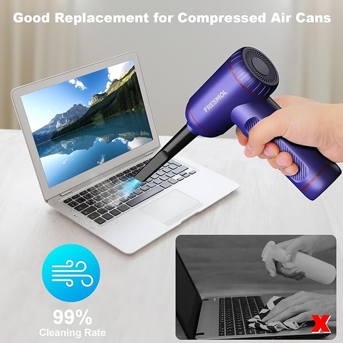 Compressed Air Duster,3 Gear Adjustable 100000RPM Electric Air Duster, Rechargeable Cordless Air Blower with LED Light for Computer Keyboard Electric Devices Cleaning. Replaces Compressed Air Cans