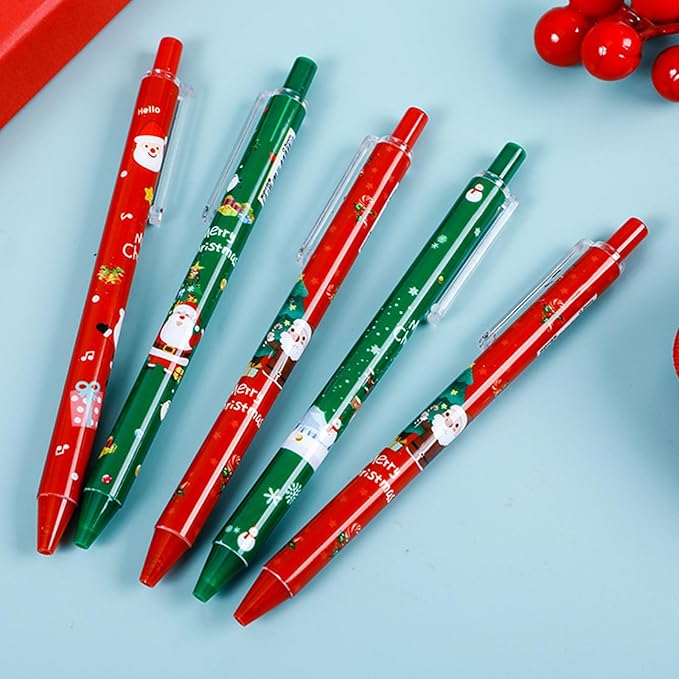 10-Pack Christmas Themed Pens Retractable Gel Pens, Festive Holiday Party Favors, Stocking Stuffers, and School Supplies for Students