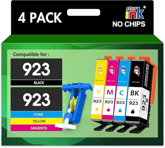 923 Ink Cartridges Combo Pack Without Chip Replacement for HP 923 Ink Cartridges for hp Printers Work for HP OfficeJet 8130e 8135e 8138e 8139e 8130 OfficeJet 8120 8122e 8123 Printer,4 Pack