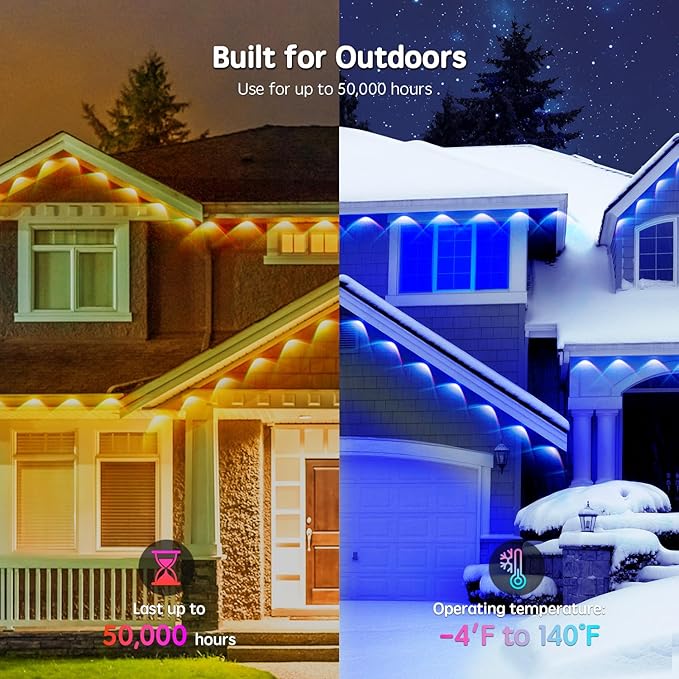 100FT RGB Permanent Outdoor Lights,Waterproof Smart LED Eaves Lights with App/Remote Control,for Christmas and All Holiday Decor,Daily and Accent Lighting,House Roof and Garden