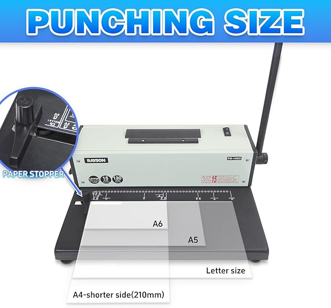Rayson PD-1503 Coil Binding Machine, 4:1 Pitch Spiral Binder with Electric Coil Inserter for Max. Punching Letter Size