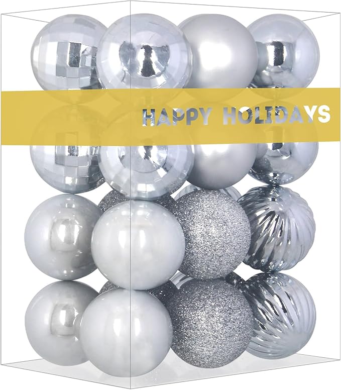 Silver 2.5" Christmas Balls Christmas Tree Decoration Ornaments Shatterproof Hanging Balls for Birthday Halloween Holiday Wedding Decorations Set of 24pcs