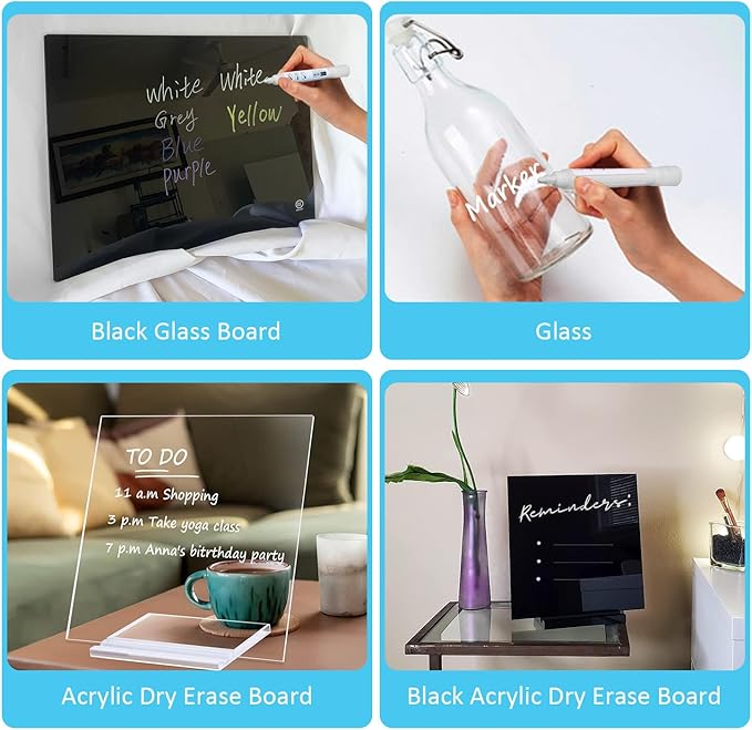 White Dry Erase Markers for Black Glass Board, 2-in-1 Premium Reversible Dual Tip - Bullet & Fine Point, Erasable Blackboard Chalkboard Liquid Chalk Markers Pens, 10 Pack