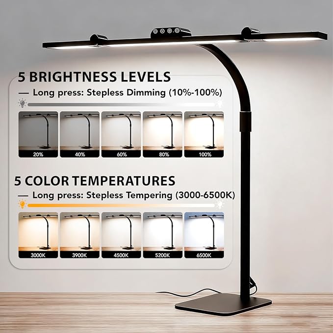 LED Desk Lamp for Home Office with Base, 28.2" Adjustable Gooseneck Swing Arm Ultra Bright Desk Light, Dimmable Architect Table lamp for Desktop Computer Light, Reading, Study, Workbench