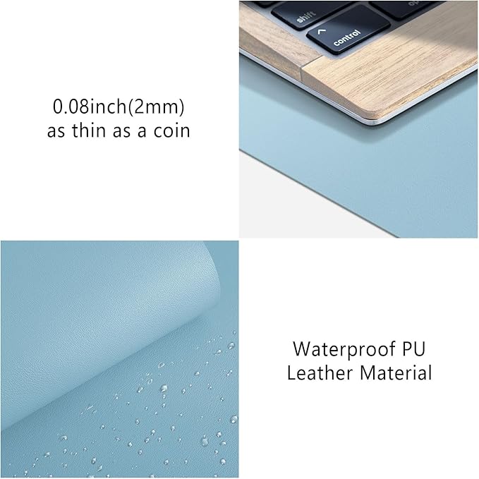 Roslim Leather Desk Pad Protector,Mouse Pad,Non-Slip Computer Mat for Desk,PU Leather Office Desk Mat for Home & Office,Waterproof Laptop Desk Blotter for Keyboard and Mouse,Sky Blue (15.7''X31.5'')