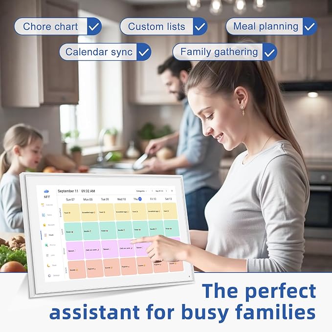 21.5 Inch Digital Calendar, Electronic Chore Chart, Smart Weekly and Monthly Planner 1920 * 1080P IPS Touchscreen Wall and Desk Calendar for Family Schedules, White