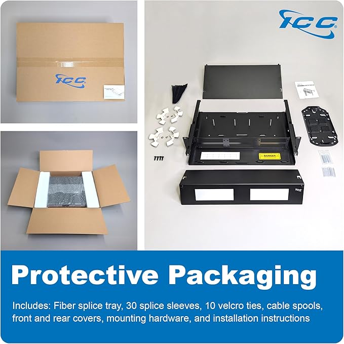 ICC 2U Fiber Optic Rack Mount Enclosure - 6 Slots for LGX Compatible Adapter Panels or Cassettes, Supports up to 144 Fibers, Fits 19-Inch Racks, Secure Fiber Management Solution, ICFORE62RM