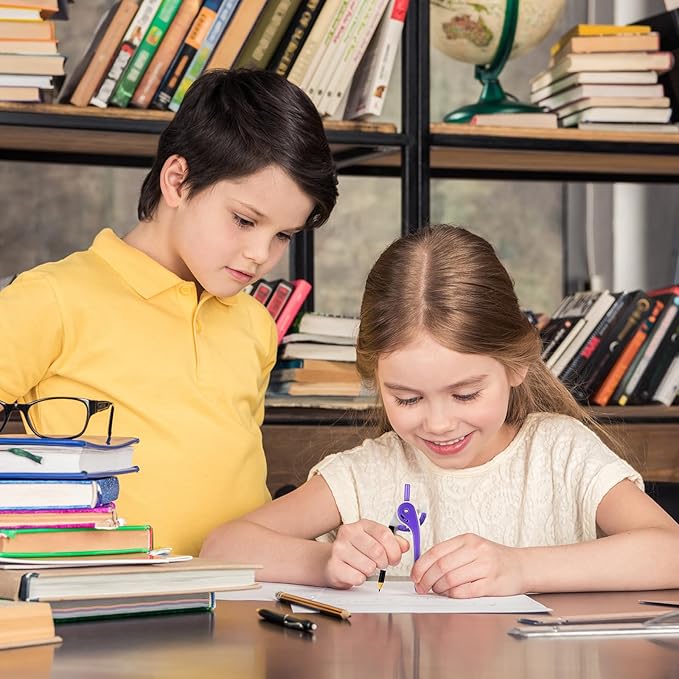 EBOOT Student Geometry Math Set, Drawing Compass and 6 Inch Clear Swing Arm Protractors 180 Degree Math Protractor (Purple)