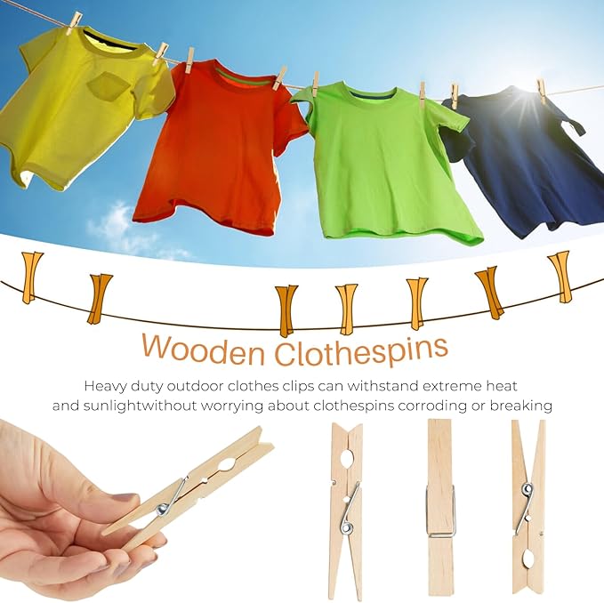 Clothes Pins Wooden, 46 Pack, 3.55 Inch, Natural Wood,Rust Resistant Clothespins, Heavy Duty Clothes Pins for Laundry,Clothes Pins for Craft, Wooden Clips for Pictures