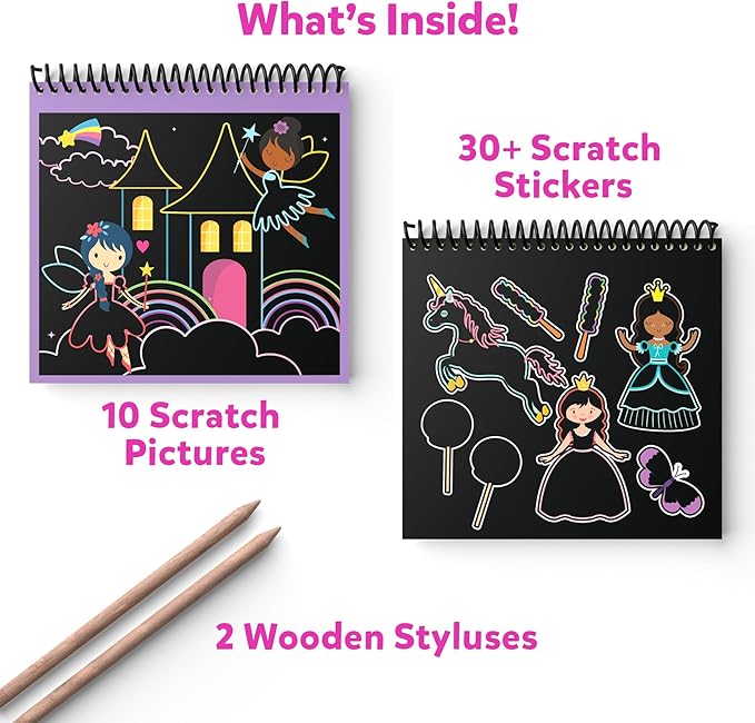 Skillmatics Scratch Art Book for Kids - Unicorns & Princesses, DIY Craft Kits, Christmas Stocking Stuffers, 30+ Scratch Stickers, Travel Toys, Gifts for Girls & Boys Ages 3, 4, 5, 6, 7, 8