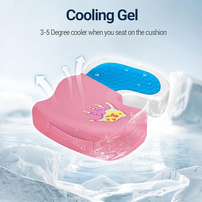 Gel Seat Cushion for Car Office - Memory Foam Pain Relief Chair Pillow Cushions - Tailbone Sciatica Coccyx Butt Lumbar Support Pad for Sitting Driving Traveling, Mesh, Pink