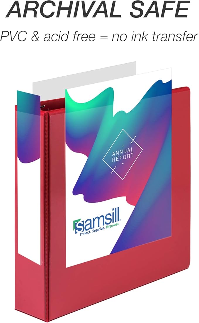 Samsill 2 Inch 3 Ring Binders, Made in USA, Economy Round Ring, Clear View Cover, 425 Sheet Capacity - for School, Home, Office - Red, 12 Pack