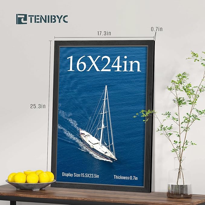 16x24 Poster Frames Set - 3 Pack - Black Solid Wood Picture Frame - Exclusive Woodgrain - Rooms, Offices, Gallery, Studio, and Hallway, Wall Display Decor