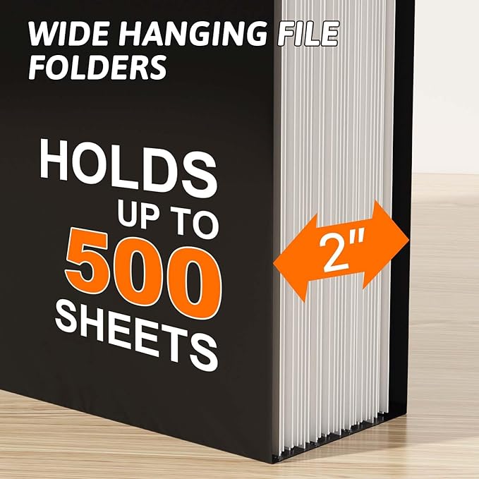 Extra Capacity Plastic Hanging File Folder Letter Size,12 Pack Reinforced Hang Folders with Heavy Duty 2 Inch Expansion,Durable Hanging Organizer Designed for Bulky Files(Black)