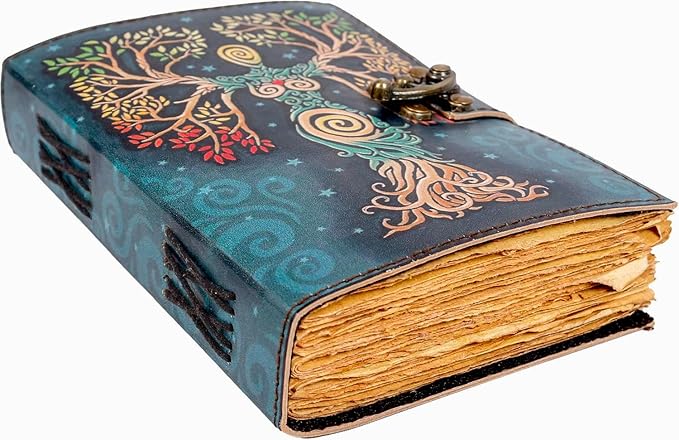 Blank Spell Book Of Shadows Journal With Lock Clasp Prop Vintage Handmade Leather Diary Embossed Prayer Pagan Antique Witchcraft Supplies Wiccan Notebook Daily Witch Gifts Mystic Greek Mythology Goddess (10x7)