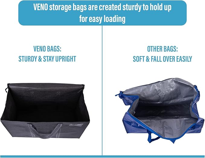 VENO 2 Pack Moving Bags, Heavy Duty, Moving Boxes Alternative, Packing Storage Supplies for Dorm Room Essentials with Zipper for Clothes, Extra Large Totes for Packaging (Dark Gray, 2 Pack)