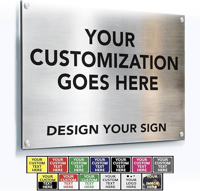 Custom Aluminum Business Signs, Personalized Outdoor Signs, Waterproof, Silver Brushed 42x28 In