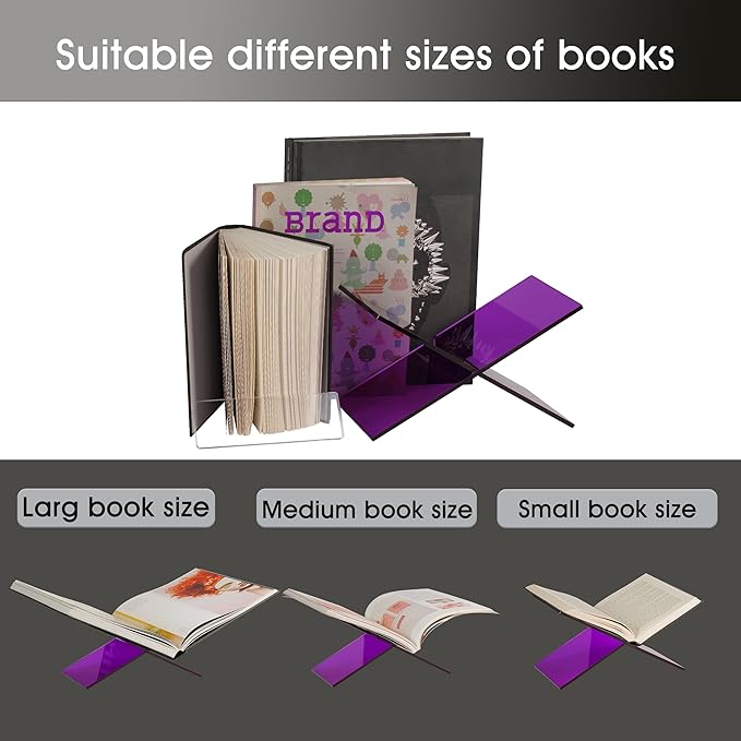 Large Clear Acrylic Book Stand - Perfect for Displaying Open Bibles, Cookbooks on Coffee Table - Ideal for Guest Books, Magazines with Purple Lucite Paperweight
