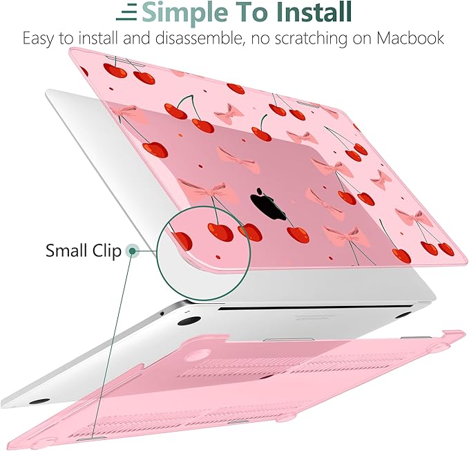 TWOLSKOO Compatible with MacBook Pro 13 inch Case 2023-2016 A2338 M2/M1 A2251 A2289 A2159 A1989 A1706, Plastic Hard Shell Cover & Keyboard Skin & Screen Protector, Cute Cherry