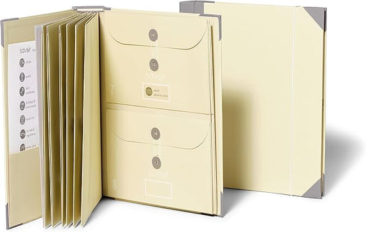 Savor | 2025 Edition The Folio™ Document Organizer | Custom Dyed Cloth-Bound Expanding File for Important Papers, Passports, Birth Certificates & More | Ideal for Home Organization & Graduation Gift