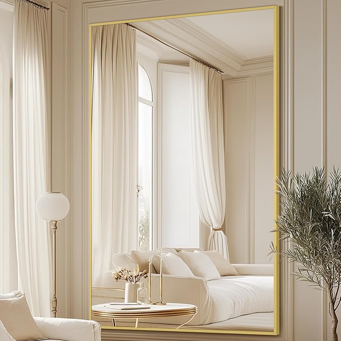 MELOMOIR 76"x44" Oversized Floor Mirror Freestanding, Oversized Mirror Full Length for Bedroom Living Room Dressing Room Gym Yoga Hair Salon, Gold Mirror Full Length with Shatterproof Tempered Glass