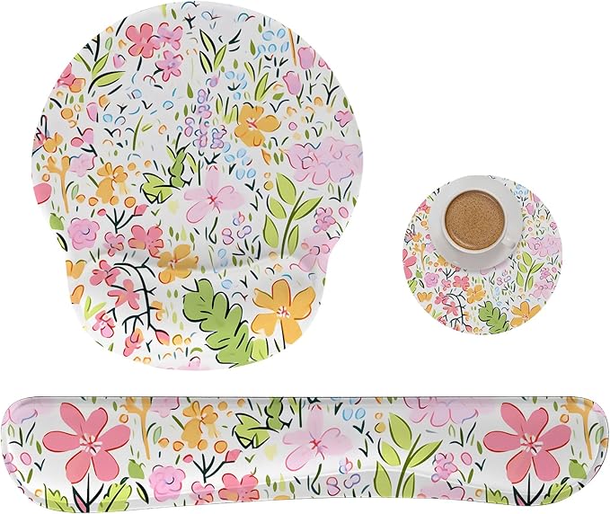 RICHEN Mouse Pad and Keyboard Wrist Rest, 3-in-1 Computer Mousepad and Coaster Set, Non-Slip Keyboard Wrist Rest and Mouse Pad Set Ergonomic Design (YKMWR-54)